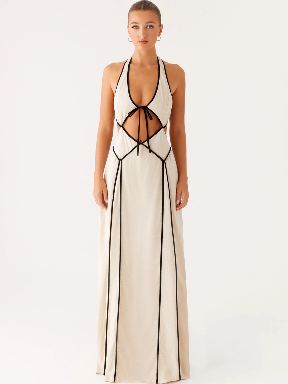 Peppermayo White Maxi Halter Dress with Black Piping only worn once - Picture 3 of 5